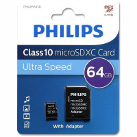 Карта памяти 64Gb PHILIPS microSDHC Class 10 (SD адаптер)