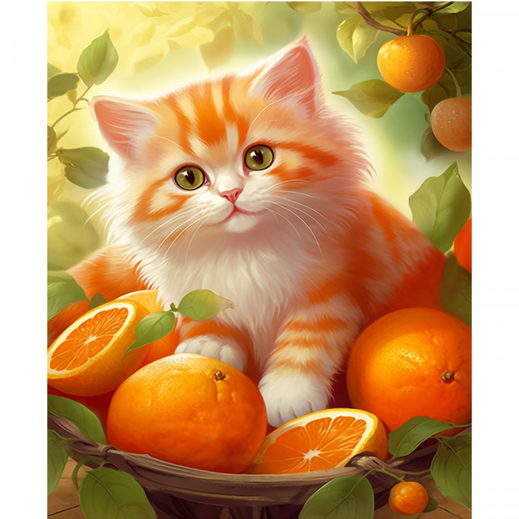 Алмазная мозаика 30х40см (РК) Котёнок в апельсинах подрамник полное заполнение арт.НД-0475