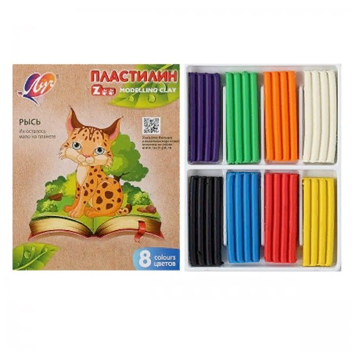 Пластилин 8 цветов 120 грамм (ЛУЧ) ZOO картонная коробка арт 29С 1723-08