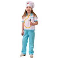 Костюм для девочки Медсестра-2 (блуза,брюки,шапочка,фонендоскоп) р.32/128 ткань арт.5706-1-32