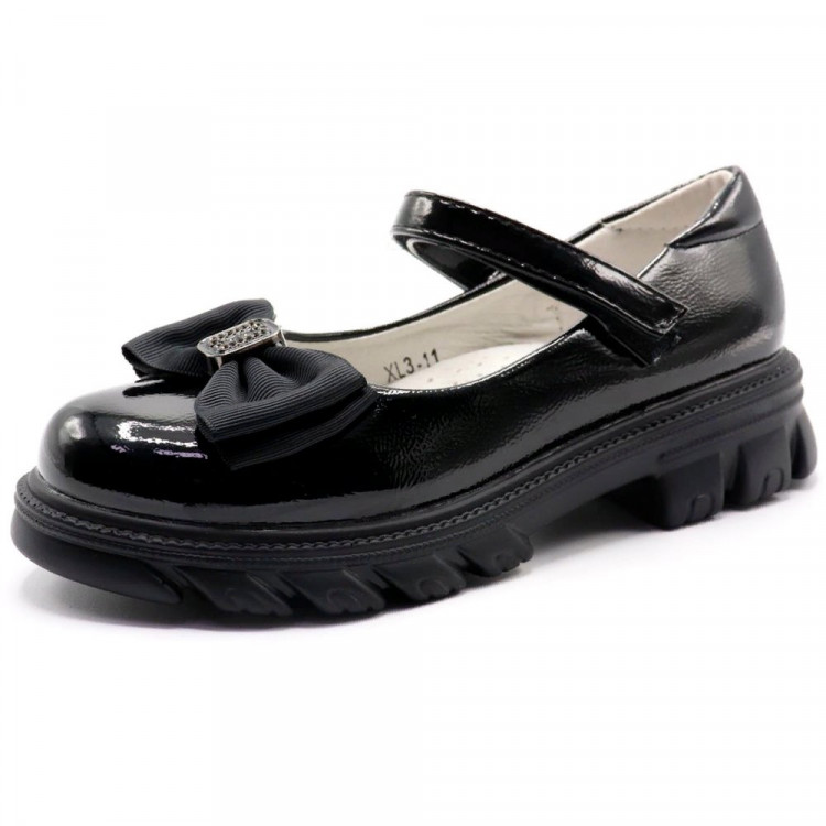 Туфли для девочки (Ирина) черные верх-искусственная кожа подкладка-искусственная кожа размерный ряд 30-37 артикул kok-XL3-11