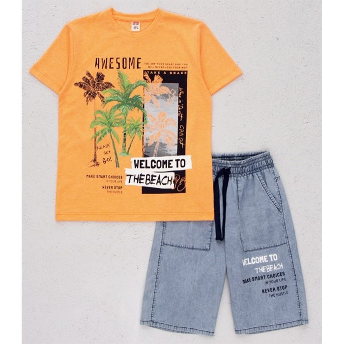 Комплект для мальчика арт.DMB 7389 размер 32/128-44/164 (футболка+шорты) цвет оранжевый
