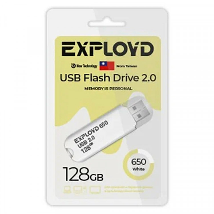 Флеш диск 128GB Exployd 650 USB 2.0 пластик белый