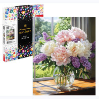 Алмазная мозаика 20х25см (Феникс) Сирень и пионы без подрамника полное заполнение арт.70837