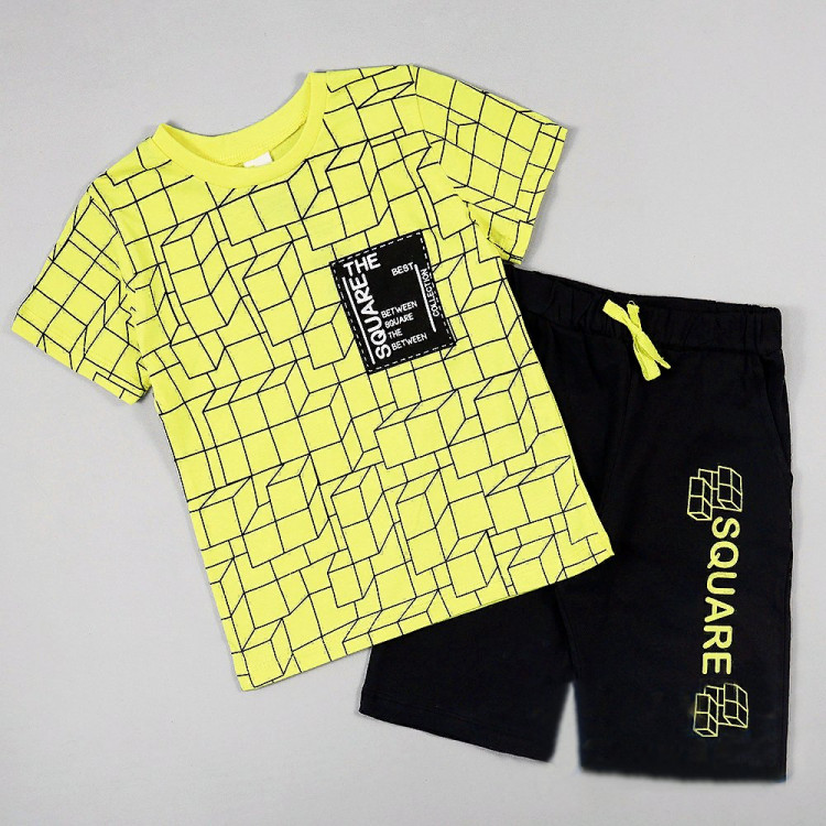 Костюм для мальчика (Tuffy) артикул 84101 размерный ряд 30/116-34/134 (футболка+шорты) цвет желтый/черный