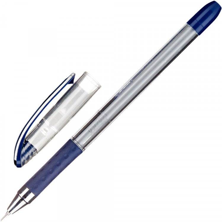 Ручка шариковая прозрачный корпус (Unimax) Max Flow резиновый упор, синий, 0,7мм, игла, масло арт.722480 (Ст.)