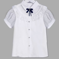 Блузка для девочки (Делорас) короткий рукав цвет молочный + галстук 1450   арт.64032CS размерный ряд 30/122-40/152