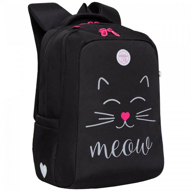 Рюкзак для девочек школьный (Grizzly) арт.RG-366-4/1 черный 26х39х17 см