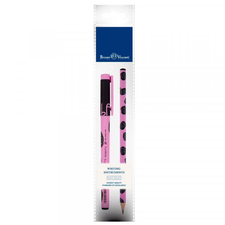 Набор (BrunoVisconti): ручка FanWrite, Шар, синяя, 0,5мм и карандаш HappyGraphix, Ягоды.Графика.Ежевика, черный, НВ