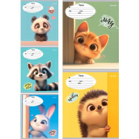 Тетрадь 12 листов косая линия с дополнительной горизонтальной (Profit) Милые животные ассорти арт.12-4274