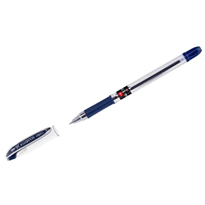 Ручка шариковая прозрачный корпус резиновый упор Cello Maxriter XS синяя/масло/игла 0,7мм (Ст.12)
