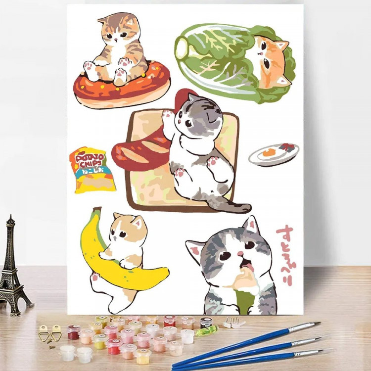 Картина по номерам 30x40см (RedPanda) Коты и еда  арт.p55379