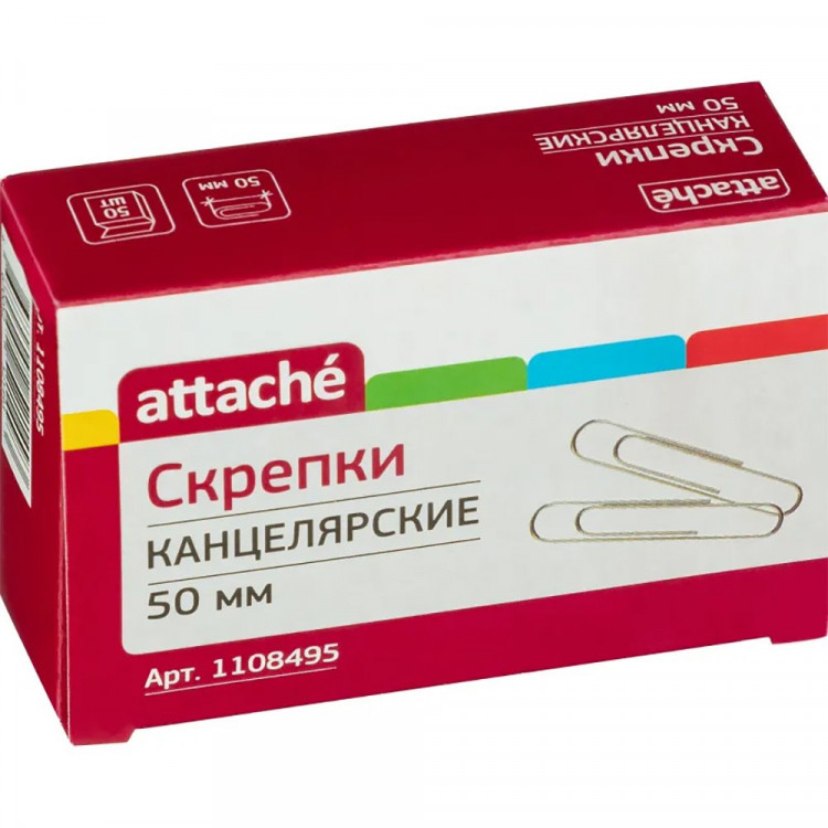 Скрепки Attache 50 мм оцинкованные, 50 шт/уп, в карт.коробке