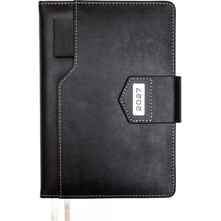 Ежедневник А5 2027 к/з deVENTE Престиж (Prestige) черный, крем.бумага, 168л, арт.2232758 (Ст.12)