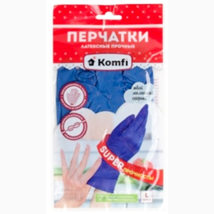 Перчатки латексные хозяйственные плотные Komfi размер M