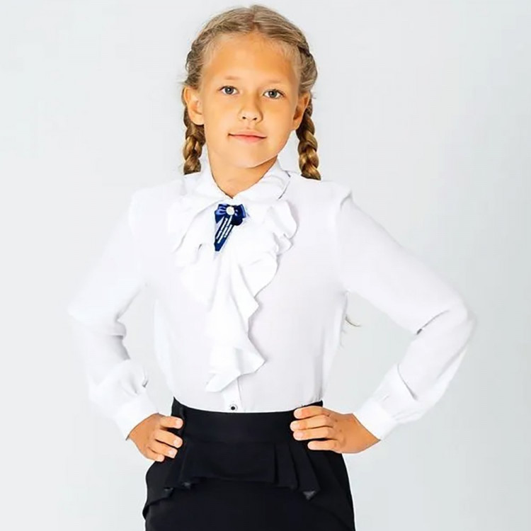 Блузка для девочки (Делорас) длинный рукав цвет белый арт.C63699 размерный ряд 30/122-40/152