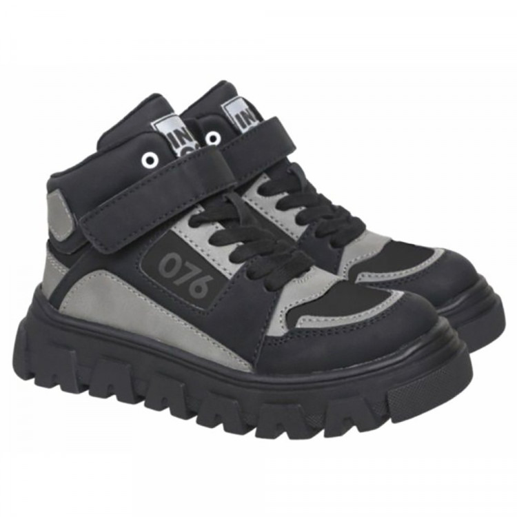 Ботинки для мальчика (Indigo Kids) черный/серый верх-искусственная кожа подкладка - текстиль артикул 54-0015D