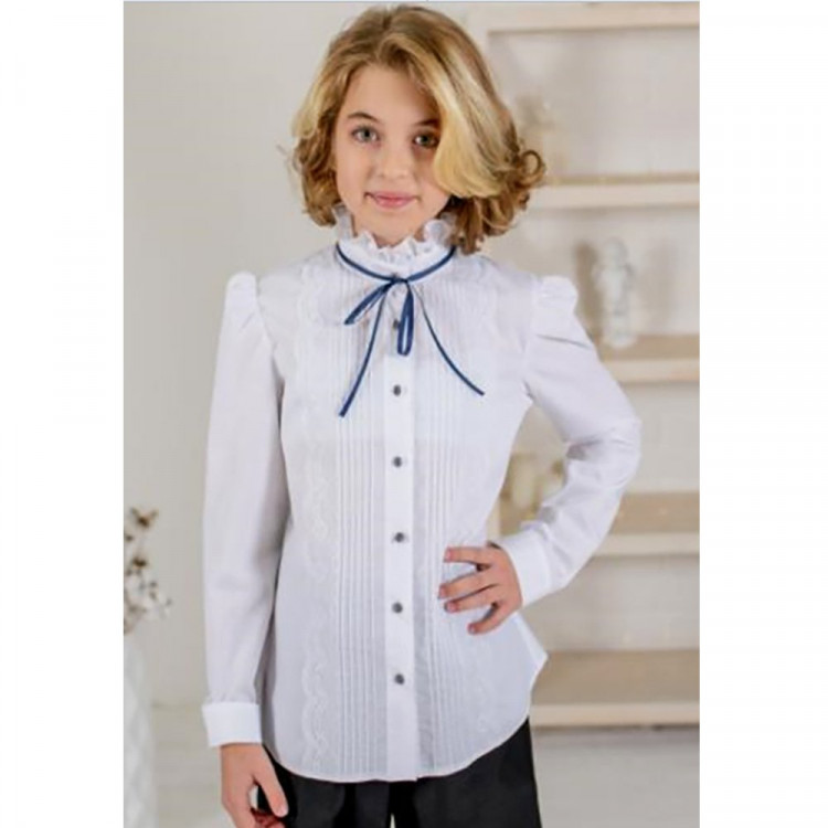 Блузка для девочки (Ажур) длинный рукав цвет белый арт.0092Д размерный ряд 30/128-36/146