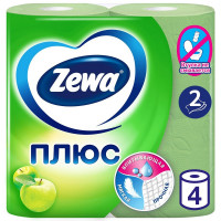 Бумага туалетная 2-сл втулка 4рул/уп 23м зеленая Zewa Plus Яблоко (Ст.7)