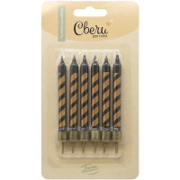 Свечи д/торта с подставкой 06шт/наб. "Золотые полоски" цв.чёрный арт.802964