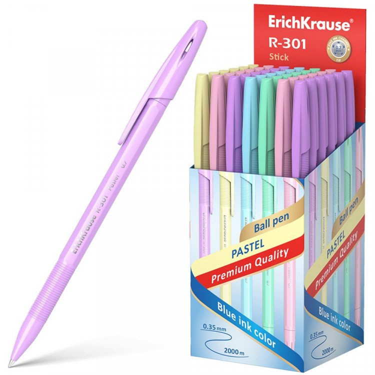 Ручка шариковая не прозрачный корпус (ErichKrause) R-301 Pastel Stick синий, 0,7мм арт.55387 (Ст.50)