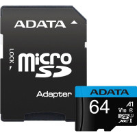 Карта памяти 64GB A-DATA Premier microSDXC Class 10 UHS-I A1 V10 100/25 MB/s (SD адаптер)