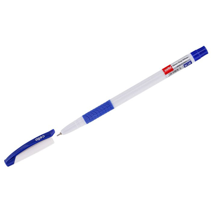 Ручка шариковая не прозрачный корпус резиновый иновый упор Cello Slimo Grip white body синяя/масло/игла 0,7мм (Ст.12)