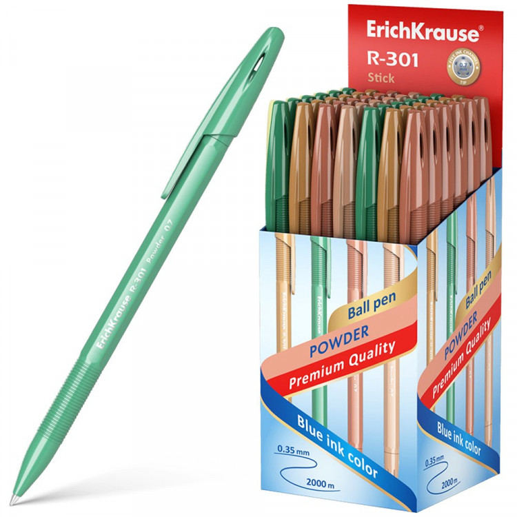Ручка шариковая не прозрачный корпус (ErichKrause) R-301 Powder Stick синий, 0,7мм арт.55388 (Ст.50)