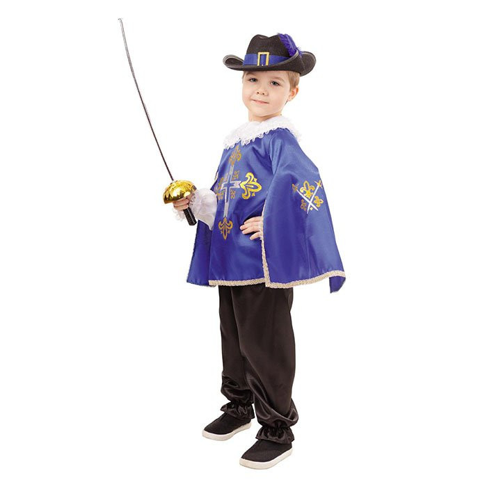 Костюм для мальчика Мушкетер синий (плащ,брюки,шляпа,шпага) р.34 ткань арт.2031 к-18-34