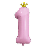 Шар фольгированный 81см Фигура "Цифра 1" с короной цв.розовый арт.2221035
