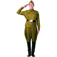 Костюм взрослый Солдат галифе (гимнастерка,брюки,головной убор,ремень) р.44 ткань арт.2031-1-44