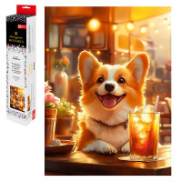 Алмазная мозаика 30х40см (Феникс) Корги с лимонадом без подрамника полное заполнение арт.70818