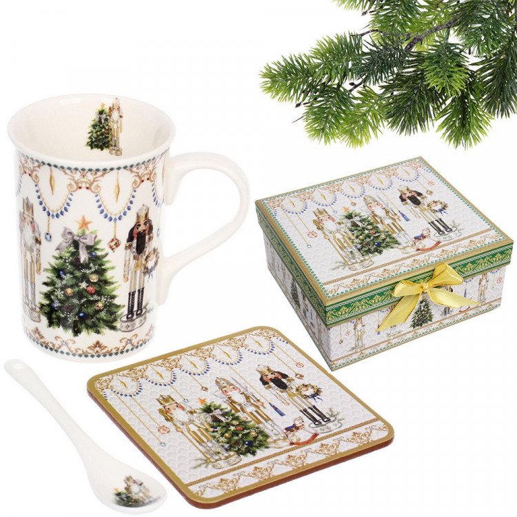 Кружка керамическая 300мл (ложка керамич., подставка) "Щелкунчик" в подарочной коробке арт.891-0596