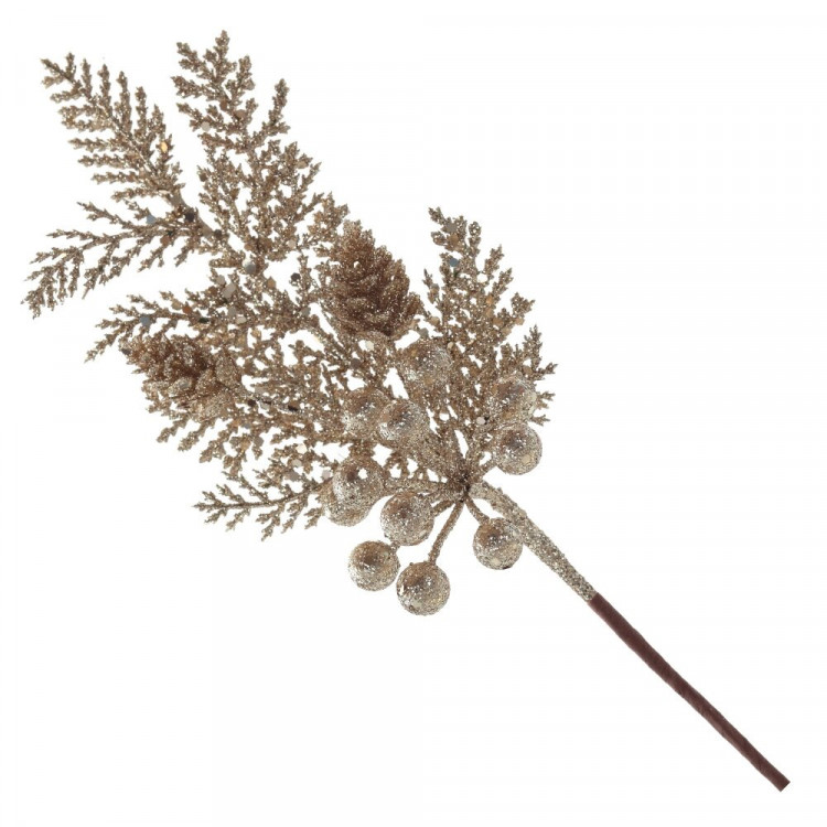 Украшение декоративное "Ветка. Хвоя.ягоды.шишки" 31см золото арт.793457