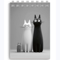 Блокнот А7 мягкая обложка на гребне 40 листов (Феникс) Черно-белые коты выб.УФ-лак арт.73410