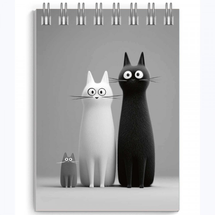 Блокнот А7 мягкая обложка на гребне 40 листов (Феникс) Черно-белые коты выб.УФ-лак арт.73410