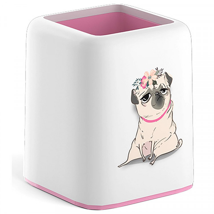 Подставка д/ручек и карандашей (ErichKrause) Forte Chilling Dog, белый с розовой пастельной вставкой арт.55846 (Ст.1)