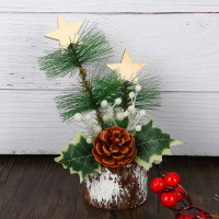 Композиция новогодняя настольная на пеньке 22см арт.386-196