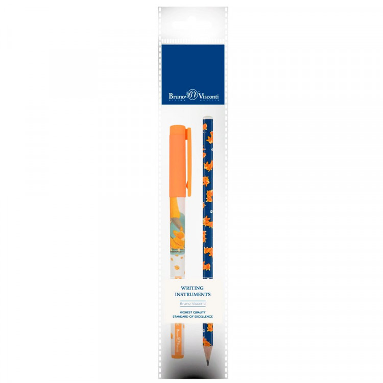 Набор (BrunoVisconti): ручка FanWrite, Шар, синяя, 0,5мм и карандаш HappyGraphix, Городская прогулка.Корги, черный, НВ