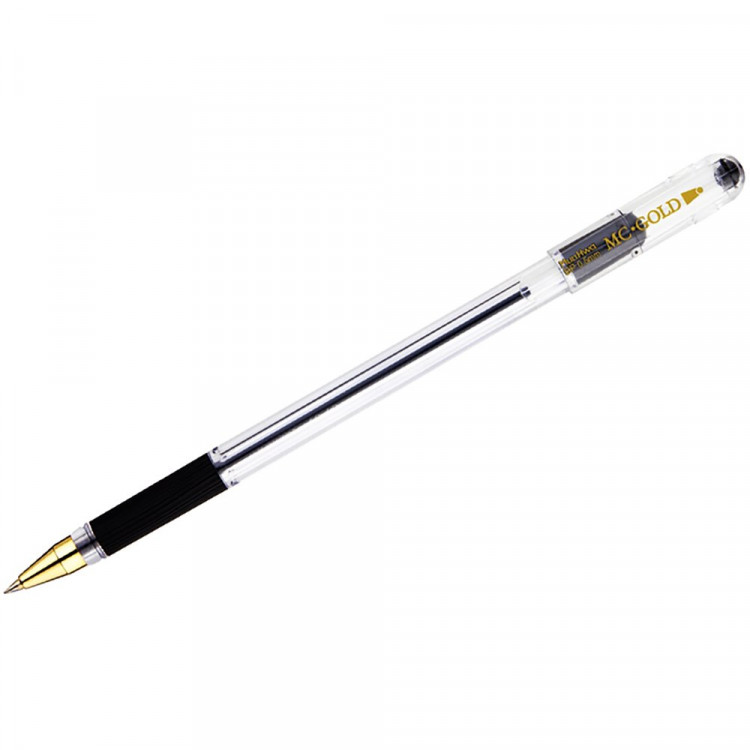 Ручка шариковая  прозрачный корпус  резиновый упор (MC Gold) черный, 0,5мм арт.ВМС01 (Ст.12/144/1728)
