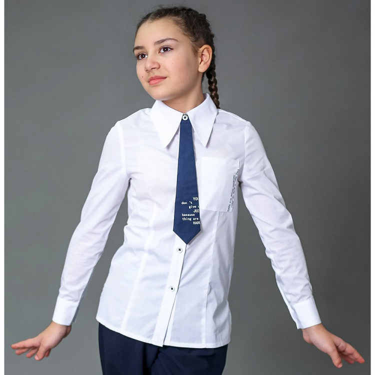 Блузка для девочки (Делорас) длинный рукав цвет белый арт.C63389 размерный ряд 34/134-46/170