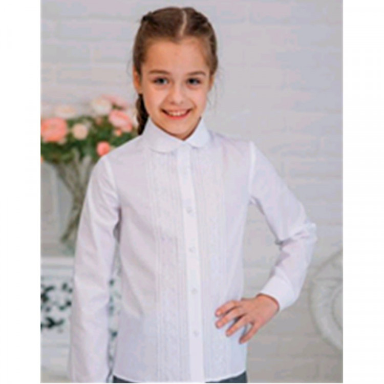 Блузка для девочки (Ажур) длинный рукав цвет белый арт.12/3-д размерный ряд 30/128-36/146