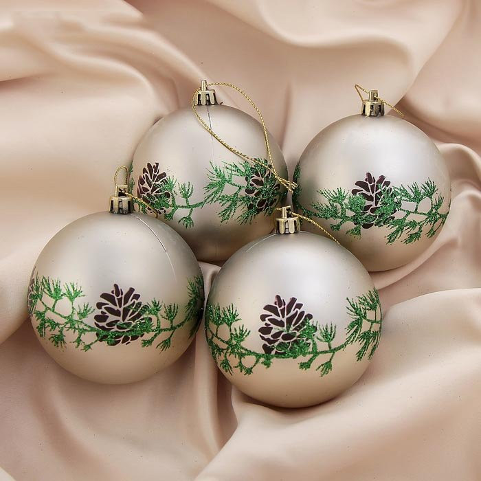 Набор шаров 04шт 08см "Еловая веточка" золото арт.2137176