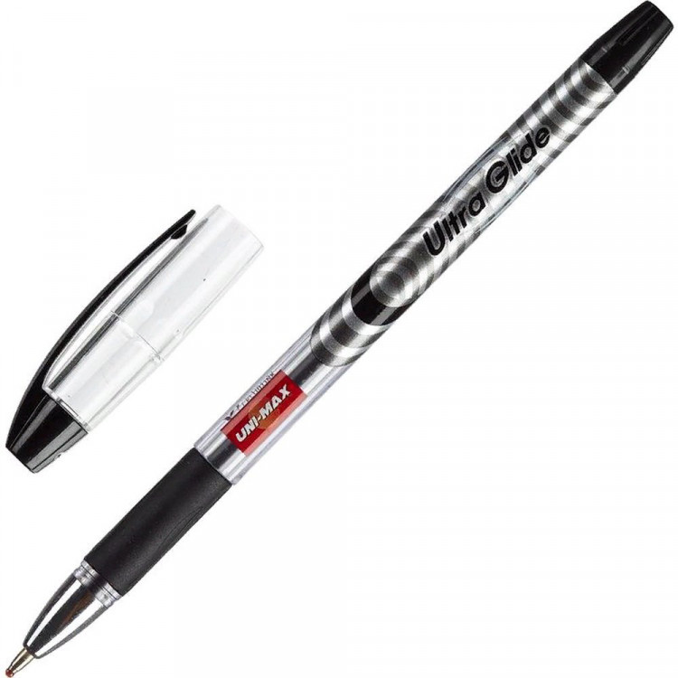 Ручка шариковая прозрачный корпус (Unimax) Ultra Glide резиновый упор, черный, 1мм, игла, масло арт.721880 (Ст.)