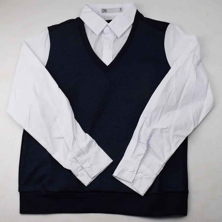 Джемпер-обманка для мальчика (Делорас) арт.71482GF размер 34/134-44/164 цвет темно-синий/белый ворот