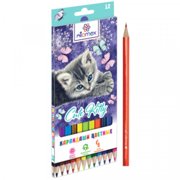 Карандаши цветные (Attomex) Cute Kitty 12 цветов М 2,65 мм арт.5022329