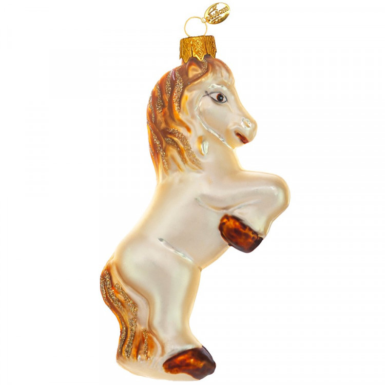Украшение на ёлку стекло (серия Символ года) 10см "Лошадка Голд" п/уп. арт.ФУ-803