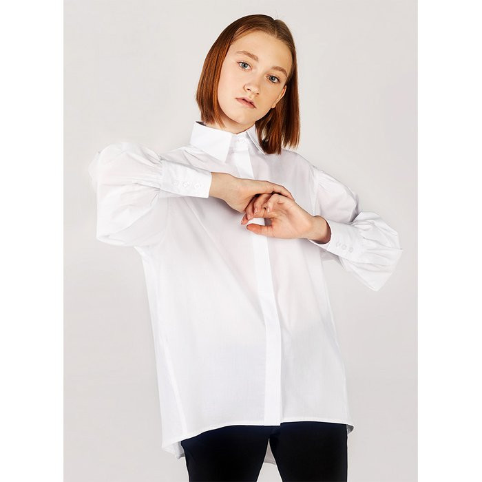 Блузка для девочки (Модники) длинный рукав цвет белый арт.405 размерный ряд 40/152-44/164
