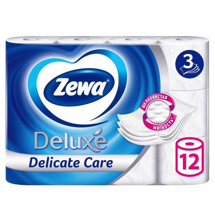 Бумага туалетная 3-слоя втулка 12 рулонов в упаковке Zewa Deluxe
