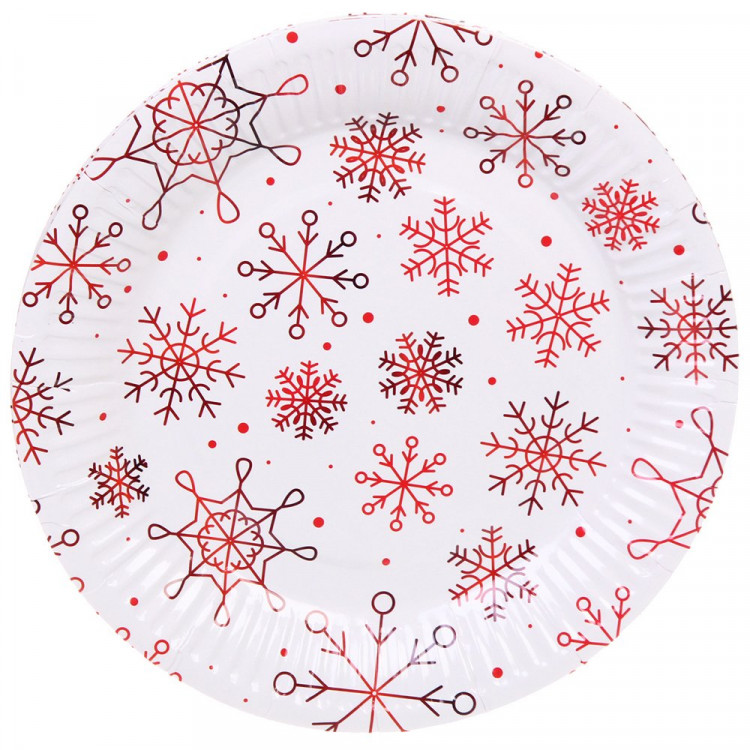Тарелки бумажные 10шт/наб. D-18см "Снежные искры" цв.красный арт.893-191